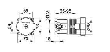 KEUCO IXMO podomietkové teleso DN15 59552000170 Technický nákres