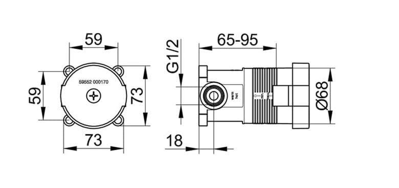 KEUCO IXMO podomietkové teleso DN15 59552000170 Technický nákres