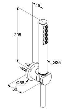KLUDI NOVA FONTE PURISTIC 1S sprchová súprava 3-dielna, ručná sprcha 205 mm, hadica, držiak, matná biela 2085053-15 Technický nákres