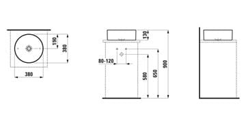 LAUFEN LIVING umývadlová misa 38 cm, bez prepadu H8114350001121 Technický nákres