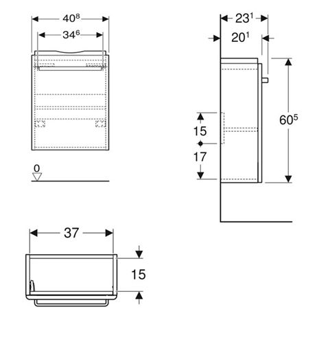 GEBERIT SELNOVA COMPACT skrinka pod umývadlo 40,8x23,1x60,5 cm, 1 dvierka, matná biela/lesklá biela 501.925.01.1 Technický nákres