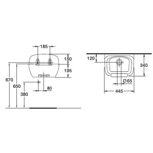 IDEAL STANDARD výlevka Duoro 44,5 cm R380601 Technický nákres