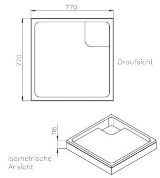 CONCEPT 200 vaničkový nosič 800x800x25mm, extra plochý, polystyrén SD 23640 Technický nákres