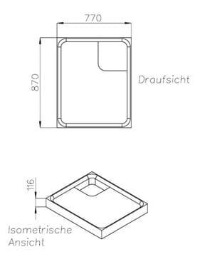 CONCEPT 200 vaničkový nosič 900x800x25mm, extra plochý, polystyrén SD 25710 Technický nákres