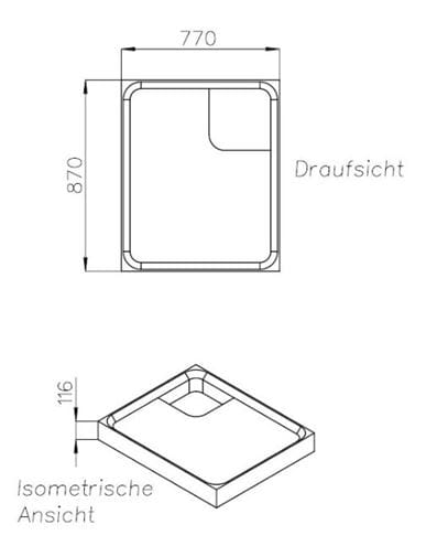 CONCEPT 200 vaničkový nosič 900x800x25mm, extra plochý, polystyrén SD 25710 Technický nákres