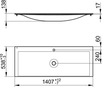 KEUCO EDITION 11 umývadlo 140,7 cm, s otvorom pre batériu a prepadom, CleanPlus 31160311401 Technický nákres