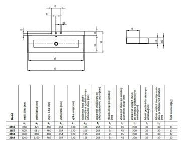 KALDEWEI PURO 3157 umývadlo na dosku 60 cm, s otvorom pre batériu a prepadom, smaltovaná-oceľ, Perl-Effekt, alpská biela 900706013001 Technický nákres