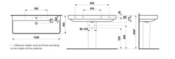 LAUFEN PRO S umývadlo 120 cm, s prepadom H8149650001091 Technický nákres