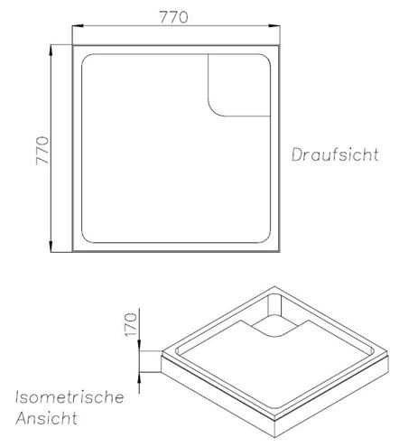 CONCEPT 100 vaničkový nosič 800x800x65mm, extra plochý, polystyrén SD 90220 Technický nákres