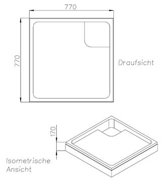 CONCEPT 100 vaničkový nosič 800x800x65mm, extra plochý, polystyrén SD 90220 Technický nákres