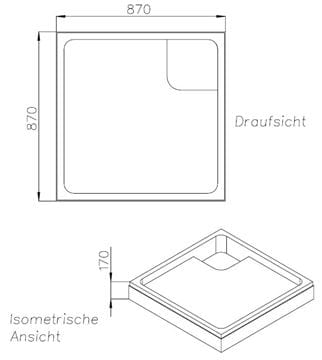 CONCEPT 100 vaničkový nosič 900x900x65mm, extra plochý, polystyrén SD 90222 Technický nákres
