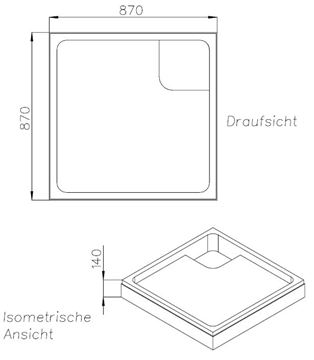 CONCEPT 100 vaničkový nosič 900x900x25mm, extra plochý, polystyrén SD 90225 SF Technický nákres