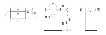 LAUFEN VAL umývadlo 60 cm, s prepadom H8102830001091 Technický nákres