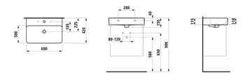 LAUFEN VAL umývadlo 60 cm, s otvorom pre batériu a prepadom H8102830001041 Technický nákres