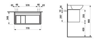 LAUFEN INO skrinka pod umývadlo 77x34, 8x35, 5 cm, 1 zásuvka, Push-open, matná biela H4254010301701 Technický nákres