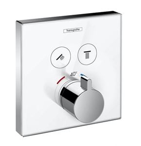 HANSGROHE SHOWER SELECT GLASS podomietková termostatická batéria, pre 2 spotrebiče, biela/chróm