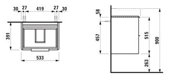 LAUFEN BASE skrinka pod umývadlo 53,3x39,1x51,5 cm, 2 zásuvky, biela mat H4021921102601 Technický nákres