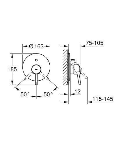 GROHE CONCETTO vaňová podomietková batéria, s prepínačom, chróm 19346001 Technický nákres