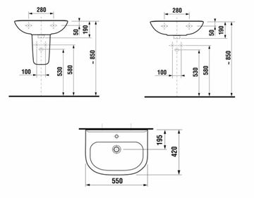 EASY umývadlo 55 cm, s prepadom H8106120001095 Technický nákres