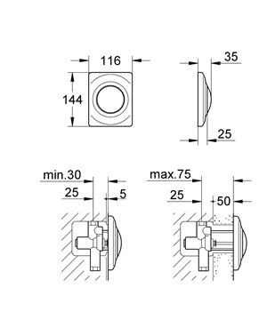 GROHE SURF ovládacie tlačidlo splachovania, alpská biela 37018SH0 Technický nákres