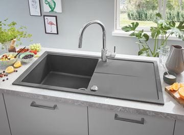 GROHE K400 kompozitný drez 780x500 mm, otočný, 2 otvory, odkvapkávač, granitová čierna 31639AP0 Obrázek - fotka
