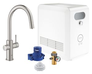 GROHE BLUE PROFESSIONAL drezová batéria, s vyťahovacou koncovkou, s filtračným a chladiacim zariadením, supersteel