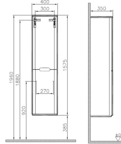 VITRA SENTO vysoká skrinka 40x35x157,5 cm, 2 dvierka, pánty vľavo, s košom, antracite mat 60856 Technický nákres