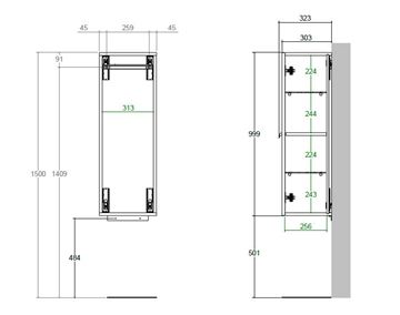 CONCEPT 200/300 nízka skrinka 35x30,3x99,9 cm, 1 dvierka, prírodný dub SSCO200RX1428 Technický nákres