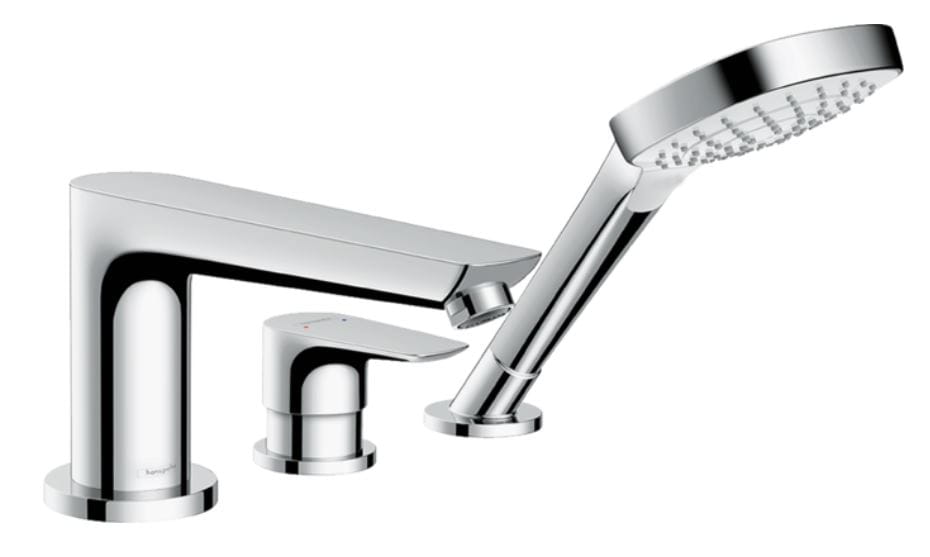 HANSGROHE TALIS E batéria na okraj vane, 3-otvorová, so sprchovou súpravou, chróm
