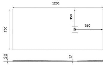 GELCO MITIA sprchová vanička 120x70 cm, liaty mramor, bez nožičiek PMB12070 Technický nákres