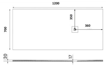 GELCO MITIA sprchová vanička 120x70 cm, liaty mramor, bez nožičiek, čierna PMC12070 Technický nákres