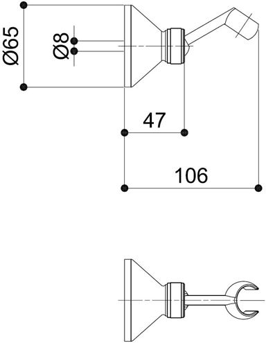 RAF držiak kĺbový 65mm, na sprchu, kov, chróm SP205 Technický nákres
