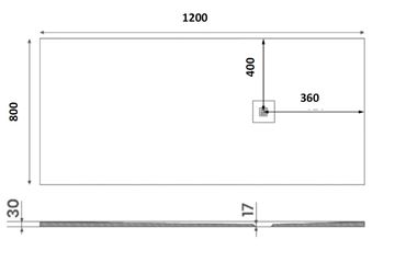 GELCO MITIA sprchová vanička 120x80 cm, liaty mramor, bez nožičiek PMB12080 Technický nákres