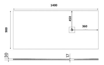 GELCO MITIA sprchová vanička 140x90 cm, liaty mramor, bez nožičiek, čierna PMC14090 Technický nákres