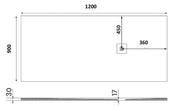 GELCO MITIA sprchová vanička 120x90 cm, liaty mramor, bez nožičiek, čierna PMC12090 Technický nákres