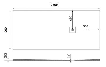 GELCO MITIA sprchová vanička 160x90 cm, liaty mramor, bez nožičiek, čierna PMC16090 Technický nákres