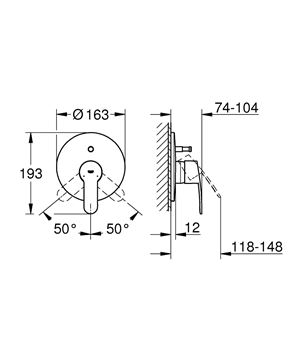 GROHE EUROSTYLE COSMOPOLITAN vaňová podomietková batéria, s prepínačom, chróm 19506002 Technický nákres