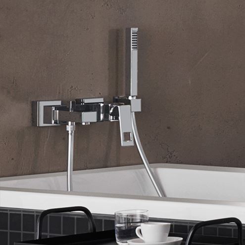 GROHE EUROCUBE vaňová nástenná batéria, s prepínačom, so sprchovou súpravou, chróm 23141000 Obrázek - fotka