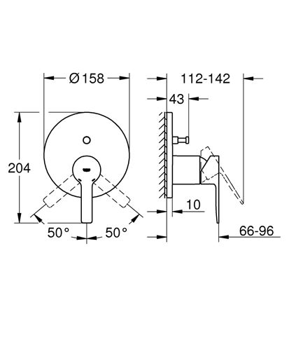 GROHE LINEARE vaňová podomietková batéria, s prepínačom, chróm 24064001 Technický nákres
