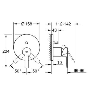GROHE LINEARE vaňová podomietková batéria, s prepínačom, chróm 24064001 Technický nákres