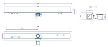 CONCEPT 50 sprchový žľab 985 mm, do priestoru, bočný odtok pr. 50 mm, bez roštu, nerez oceľ 413961 Technický nákres