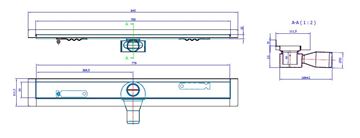 CONCEPT 50 sprchový žľab 785 mm, k stene, bočný odtok pr. 50 mm, bez roštu, nerez oceľ 413962 Technický nákres