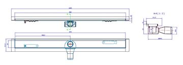 CONCEPT 50 sprchový žľab 985 mm, k stene, bočný odtok pr. 50 mm, bez roštu, nerez oceľ 413964 Technický nákres