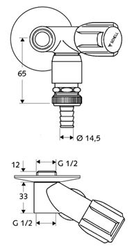 SCHELL COMFORT vedľajší pripojovací ventil 1/2"x1/2"x3/4", chróm 033130699 Technický nákres