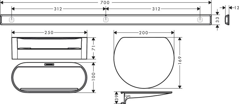 HANSGROHE WALLSTORIS sada kúpeľňových doplnkov, čierna 27966670 Technický nákres