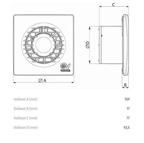 VORTICE PUNTO FILO MF 90/3,5" axiálny ventilátor 90 mm, nástenný/stropný, so spätnou klapkou 11122 Technický nákres