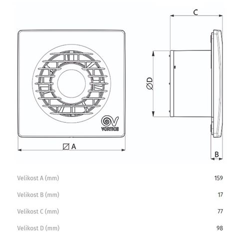 VORTICE PUNTO FILO MF 100/4" axiálny ventilátor 100 mm, nástenný/stropný, so spätnou klapkou 11123 Technický nákres