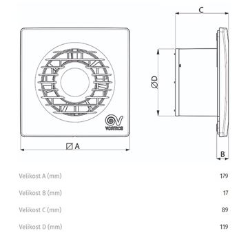 VORTICE PUNTO FILO MF 120/5" axiálny ventilátor 120 mm, nástenný/stropný, so spätnou klapkou 11124 Technický nákres