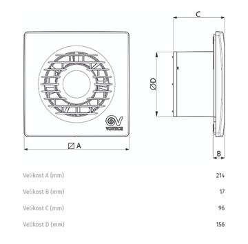 VORTICE PUNTO FILO MF 150/6" axiálny ventilátor 150 mm, nástenný/stropný, so spätnou klapkou 11125 Technický nákres