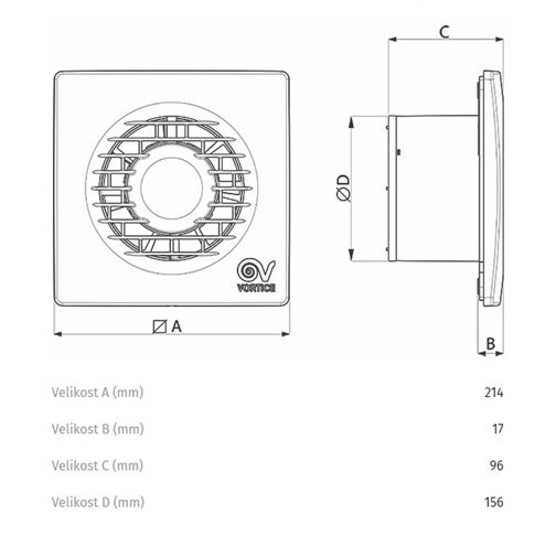 VORTICE PUNTO FILO MF 150/6" axiálny ventilátor 150 mm, nástenný/stropný, so spätnou klapkou 11125 Technický nákres